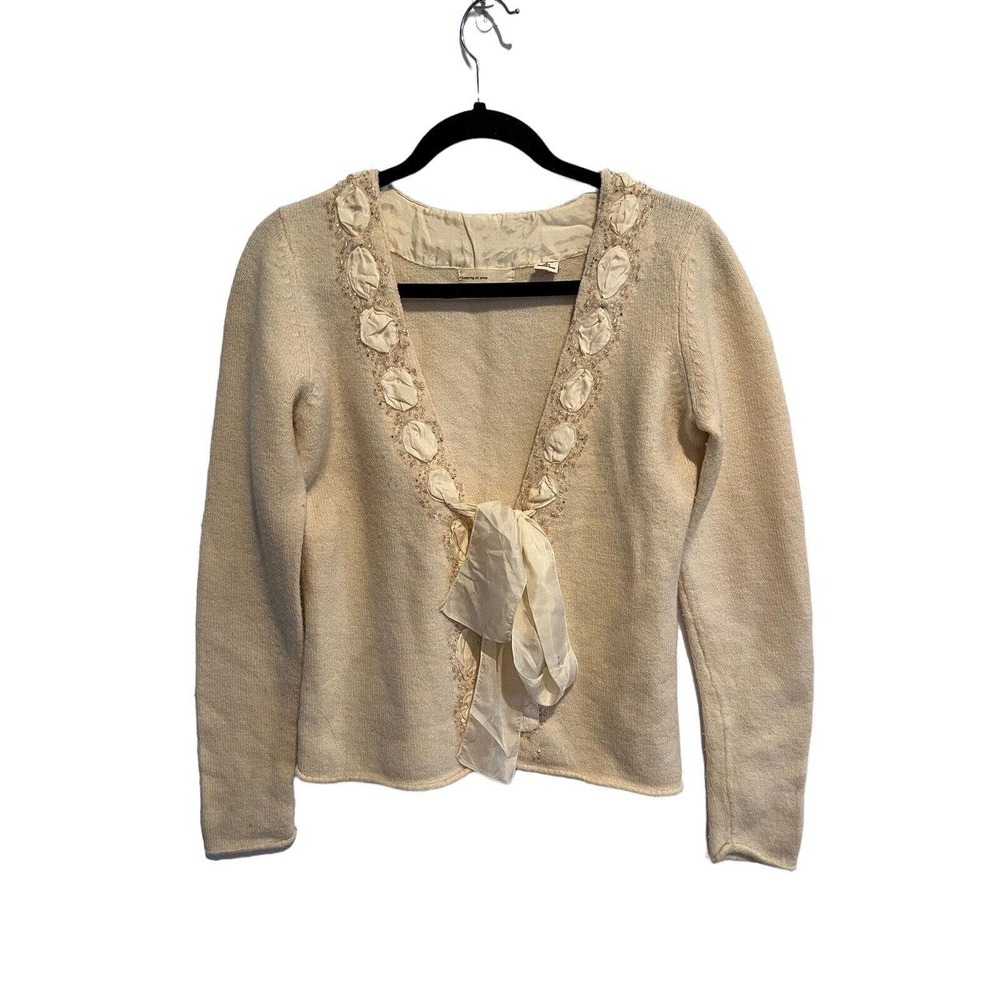Anthropologie SLEEPING ON SNOW Womens Sweater Embellished Ribbon Tie Cardigan M